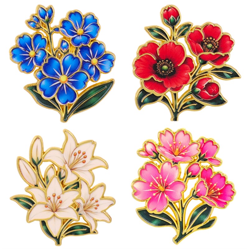 Supply Florist - Spilla smaltata floreale vintage colorata e